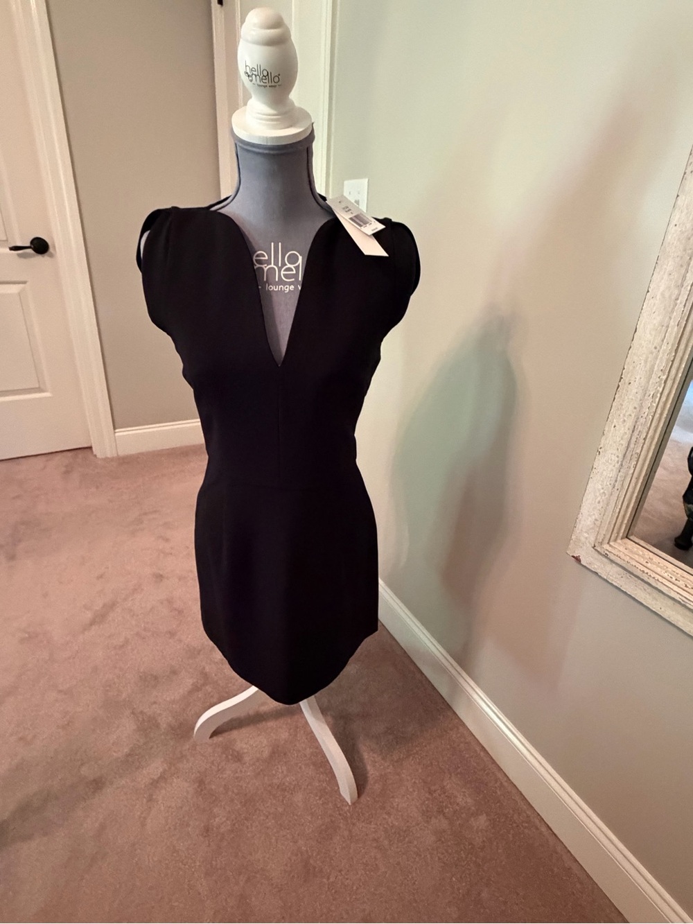 French Connection Black Cap-Sleeve V-Neck Mini Dress